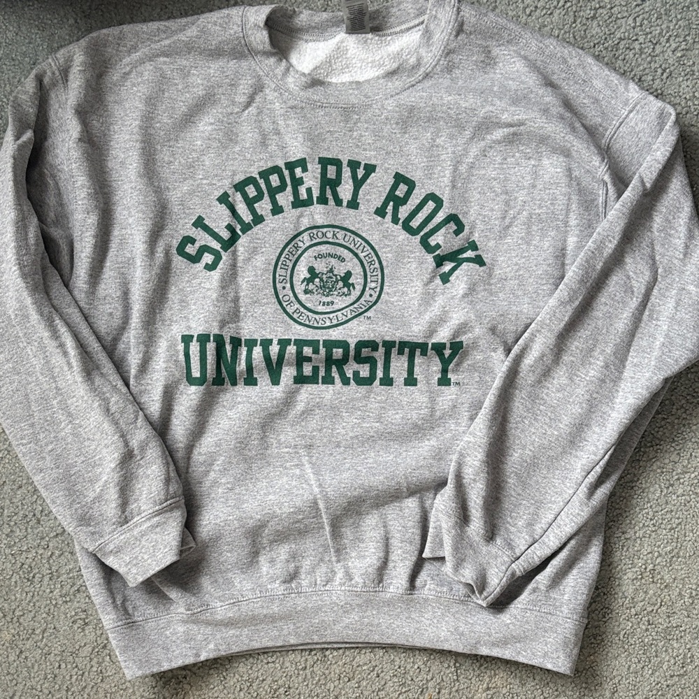Gildan Gray Crewneck Sweater with Green Print